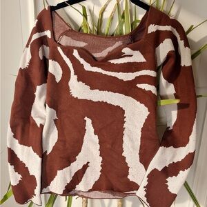 SHEIN Abstract Brown and Cream Long Sleeve Top